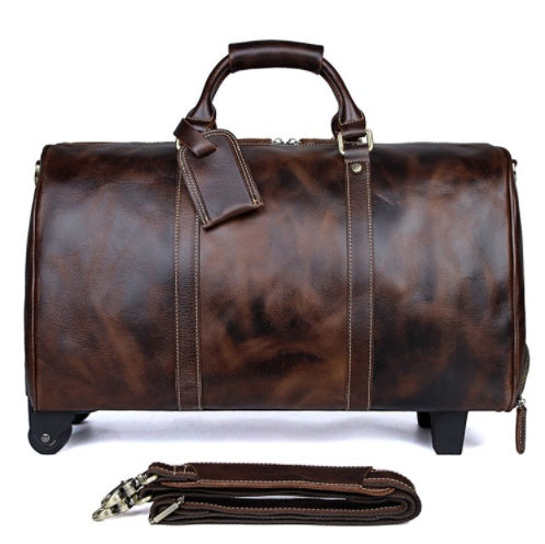 Large Capacity Cowhide Trolley Travel Bag - AMINXPRES