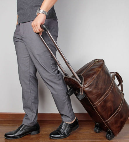 Large Capacity Cowhide Trolley Travel Bag - AMINXPRES