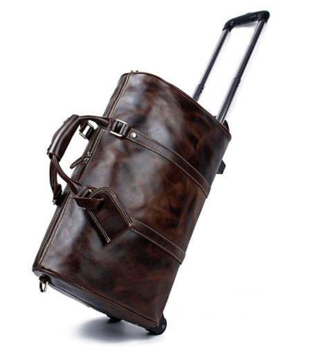 Large Capacity Cowhide Trolley Travel Bag - AMINXPRES