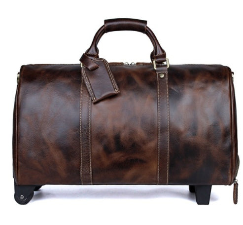 Large Capacity Cowhide Trolley Travel Bag - AMINXPRES