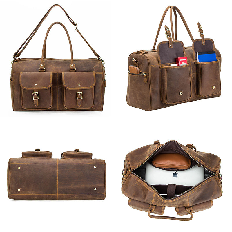Retro Crazy Horse Cowhide Large Capacity Leather Travel Bag - AMINXPRES