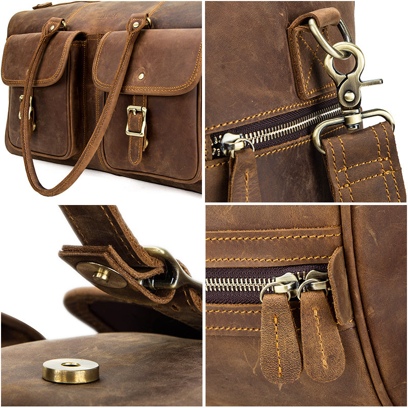 Retro Crazy Horse Cowhide Large Capacity Leather Travel Bag - AMINXPRES
