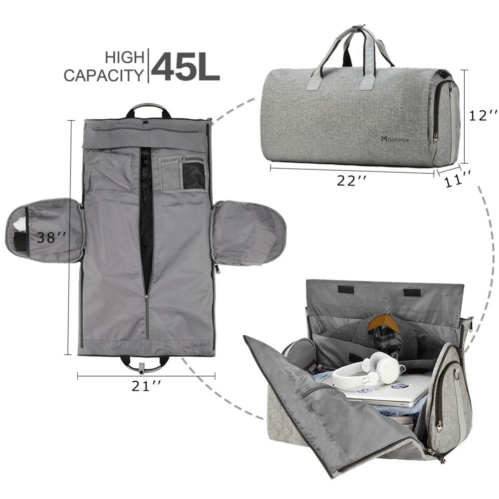 Travel Garment Bag with Shoulder Strap Duffel Bag Carry on Hanging Suitcase Clothing Business Bag Multiple Pockets - AMINXPRES