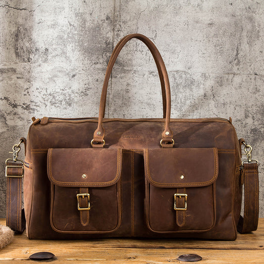 Retro Crazy Horse Cowhide Large Capacity Leather Travel Bag - AMINXPRES