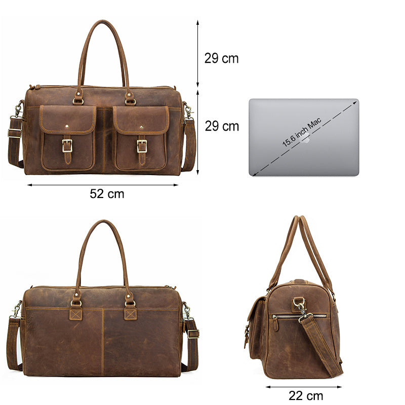 Retro Crazy Horse Cowhide Large Capacity Leather Travel Bag - AMINXPRES
