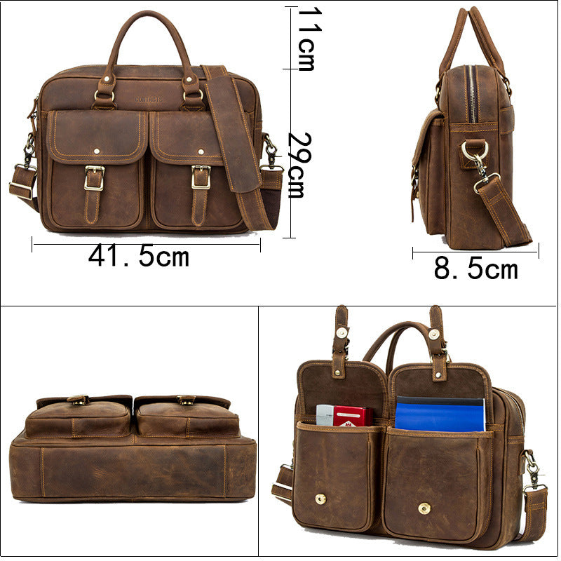 Retro Crazy Horse Cowhide Large Capacity Leather Travel Bag - AMINXPRES