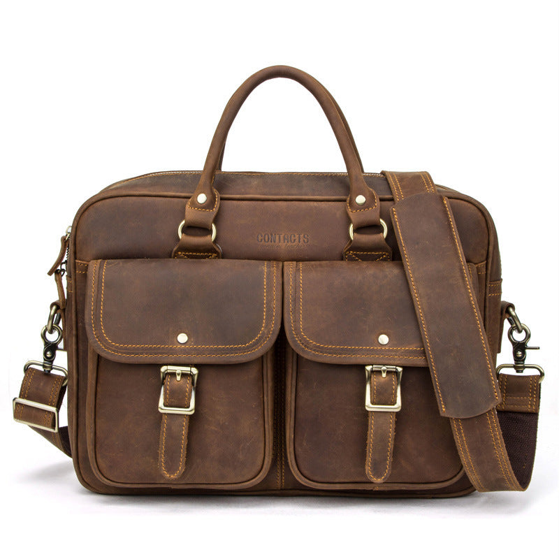 Retro Crazy Horse Cowhide Large Capacity Leather Travel Bag - AMINXPRES