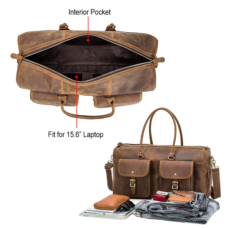 Retro Crazy Horse Cowhide Large Capacity Leather Travel Bag - AMINXPRES