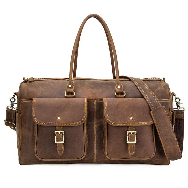 Retro Crazy Horse Cowhide Large Capacity Leather Travel Bag - AMINXPRES